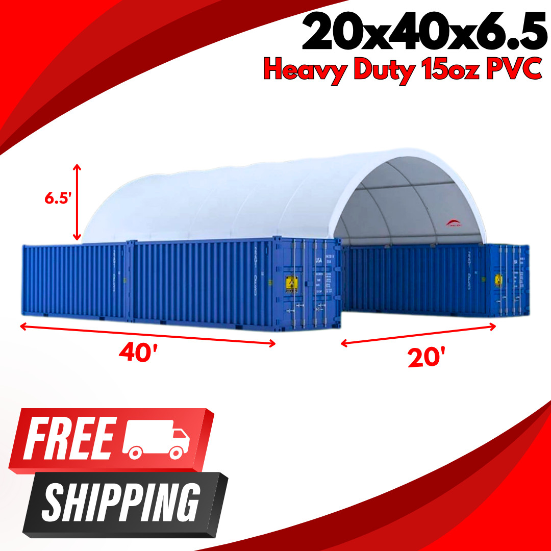 20’x40′ (15 oz PVC) Upgraded Shipping CONTAINER MOUNTED Fabric canvas Shelter