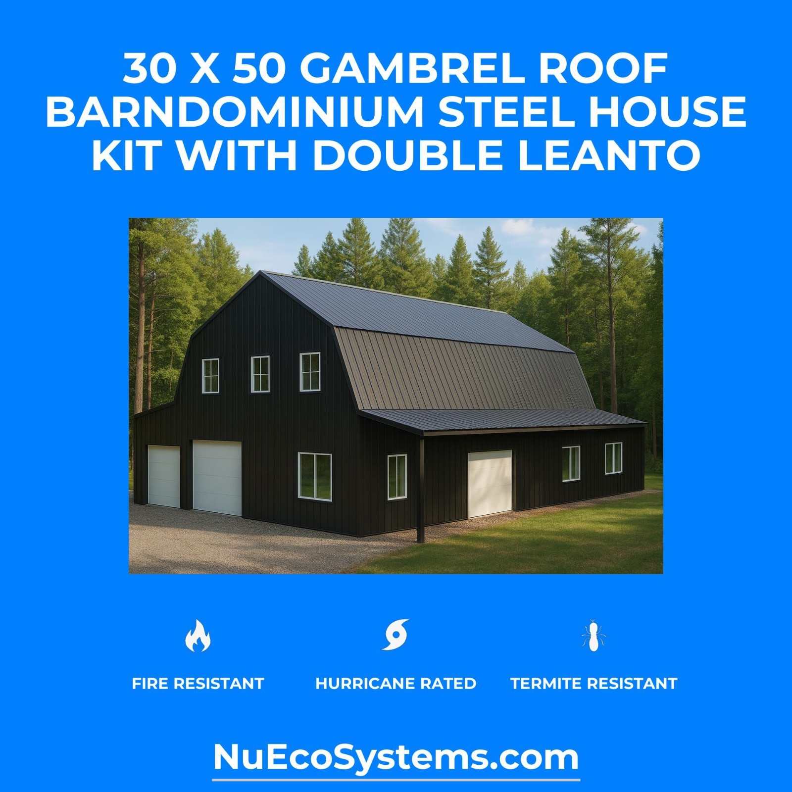 30 X 40 HURRICANE RATED Gable Tall Galvanized Steel Barndominium Kit on Piers