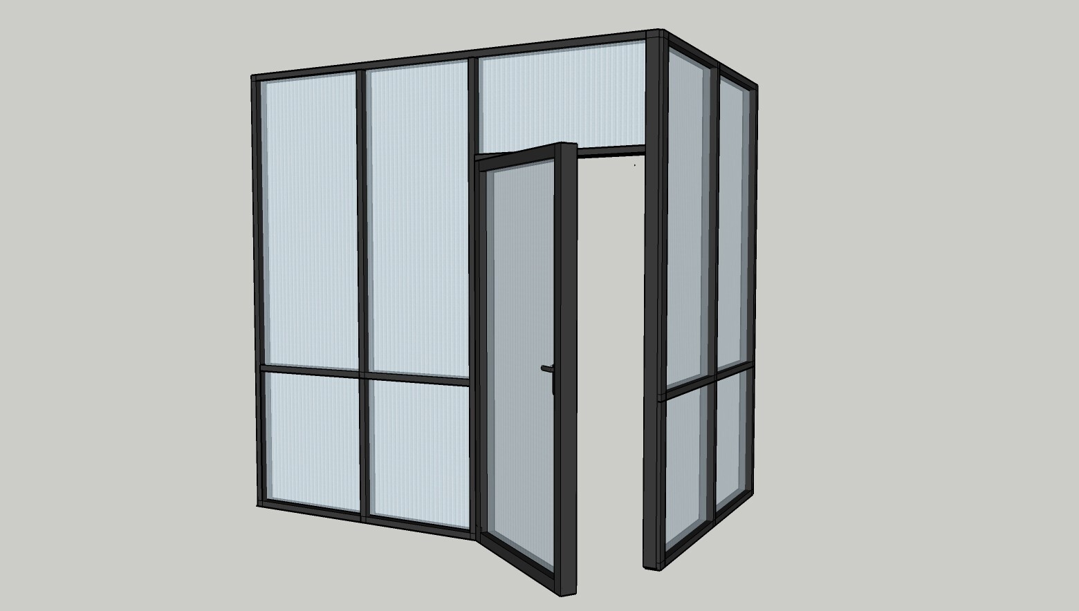 CGP Reeded Glass 2-Wall Partition System w/Door, 11′ x 6′ x 9′, Black