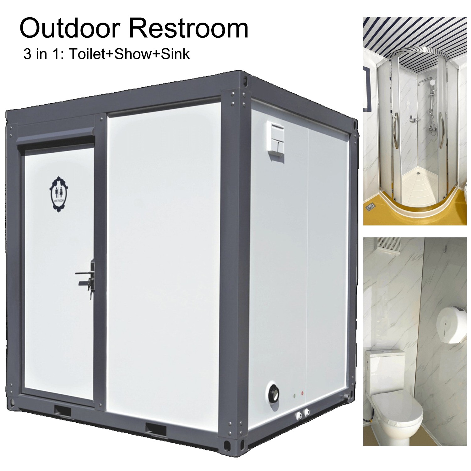 Outdoor Portable Restroom Bathroom Mobile Toilet w/ Shower Sink & Fan