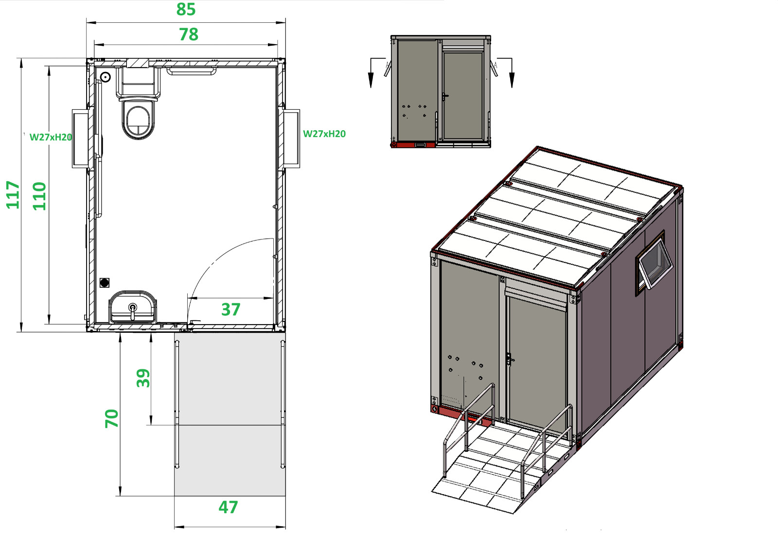 Jumbo 7x10ft Portable Toilet Bathroom HD Steel Restroom Wheelchair Change Room