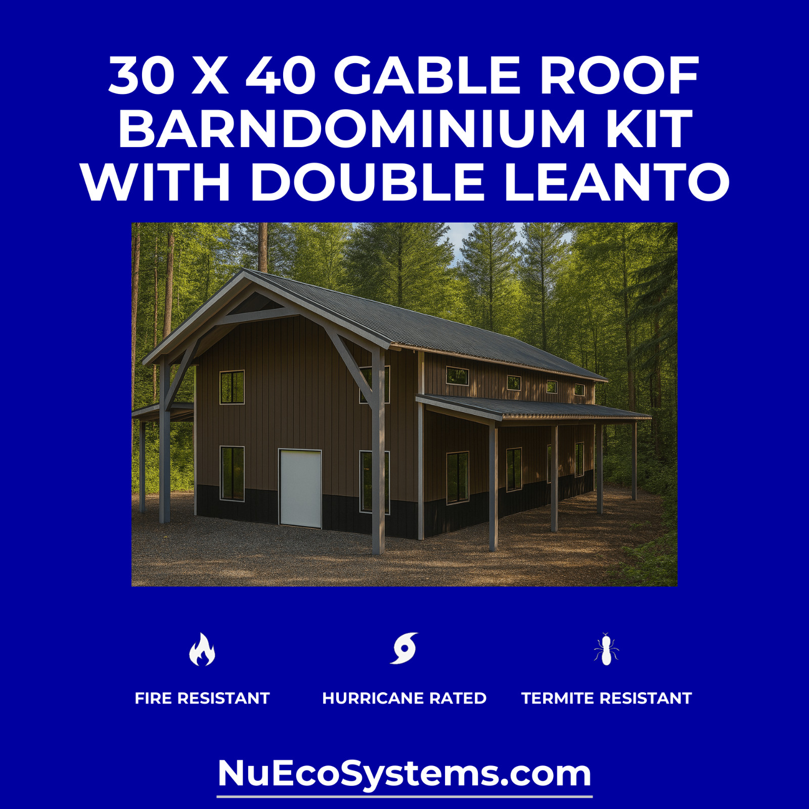 Lightweight Galvanized Steel Tall Barndominium with Loft and Double Leantos