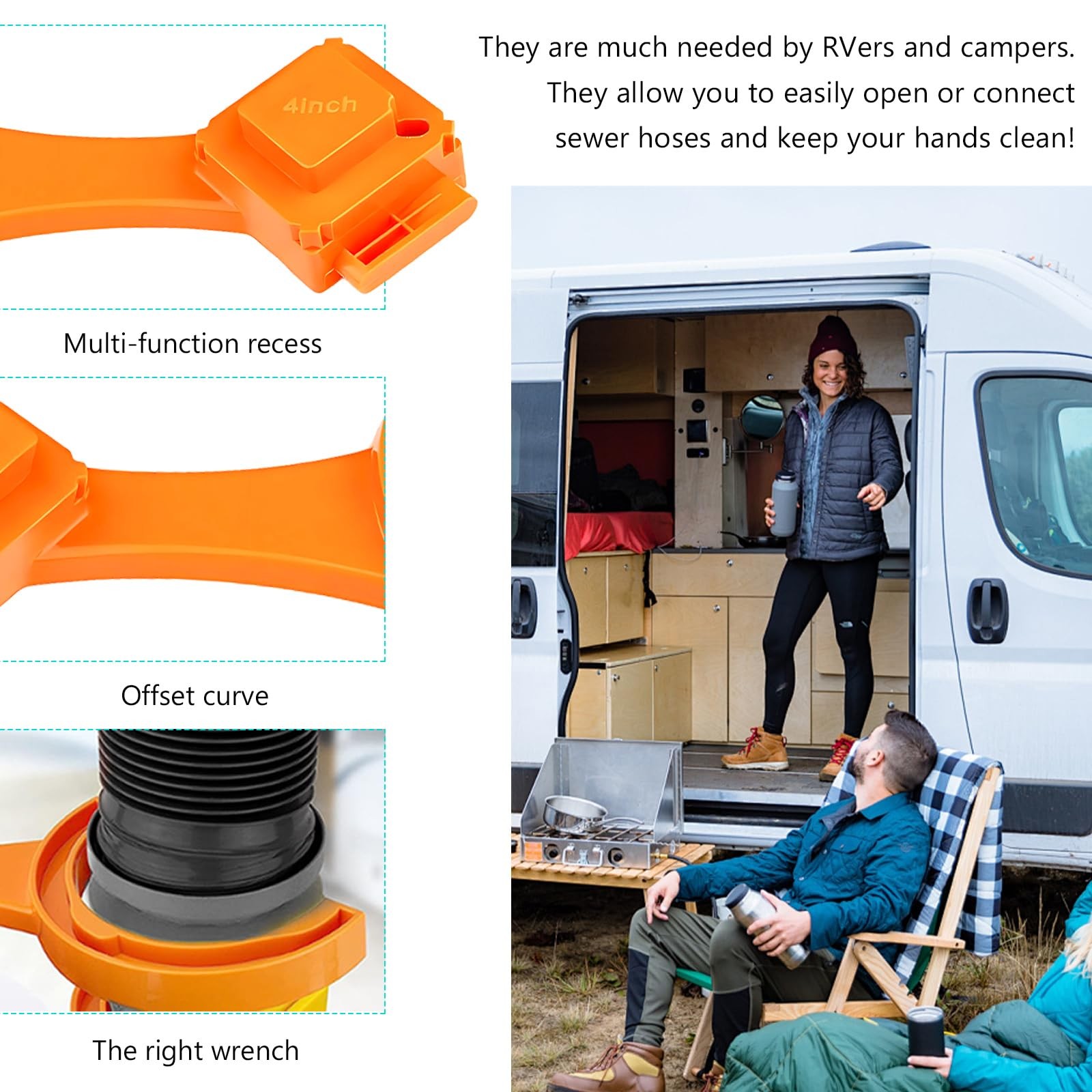 NYTKL 2 PCS RV Sewer Hose Wrench, Multi-Purpose Camper Orange