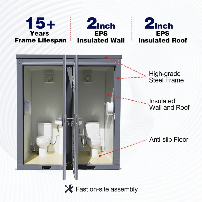 AS-IS Bastone 2-Stall Portable Toilet – Discounted for Exterior Cosmetic Damage