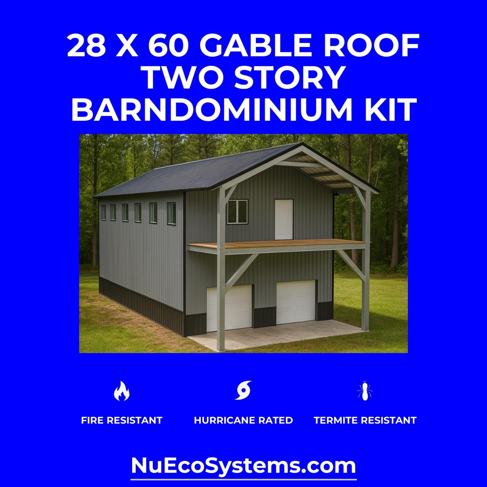 18 X 40 HURRICANE RATED 2 Story Single Slope Galvanized Steel Barndominium Kit