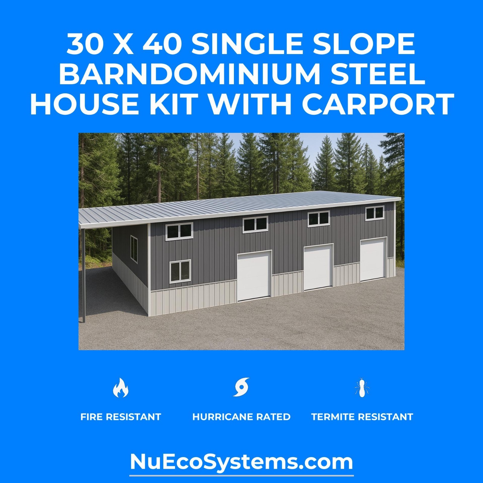 30 X 40 HURRICANE RATED Gable Tall Galvanized Steel Barndominium Kit on Piers