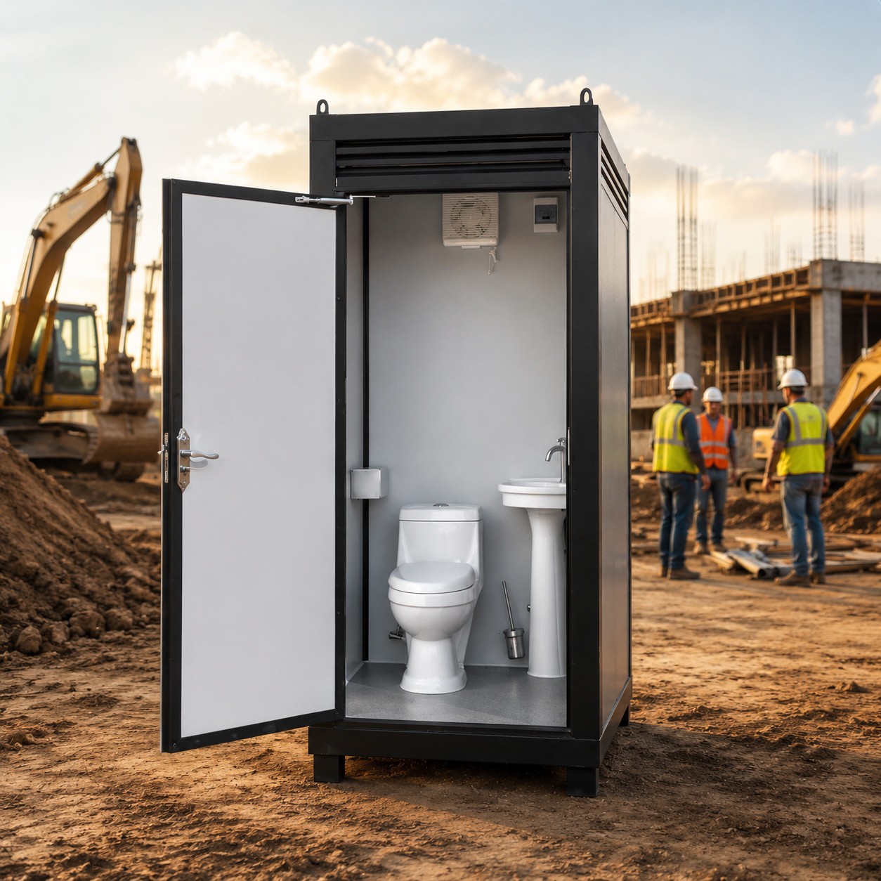 Person Portable Toilet Cabin Outdoor Restroom with Sink & Light Vent Fan Single