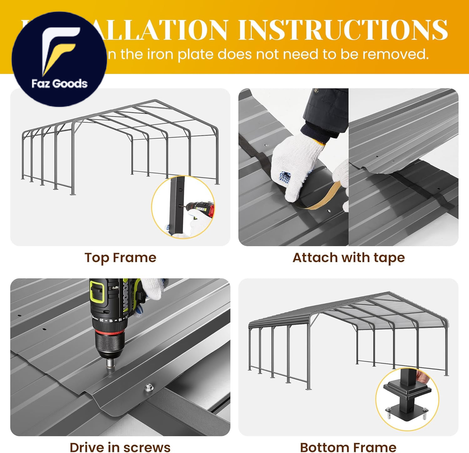 20′ X 20′ Metal Carport with Updated Roof & Enhanced Base Heavy Duty Canopy