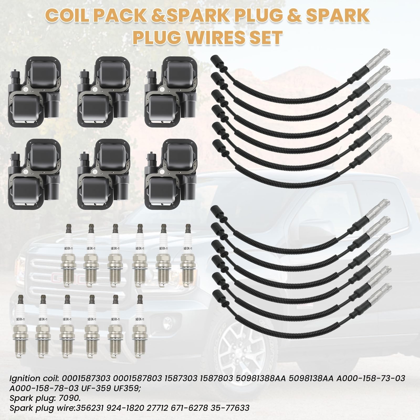 6PCS UF359 Ignition Coil with 12 Iridium Spark Plug and Wire Set | Compatible…