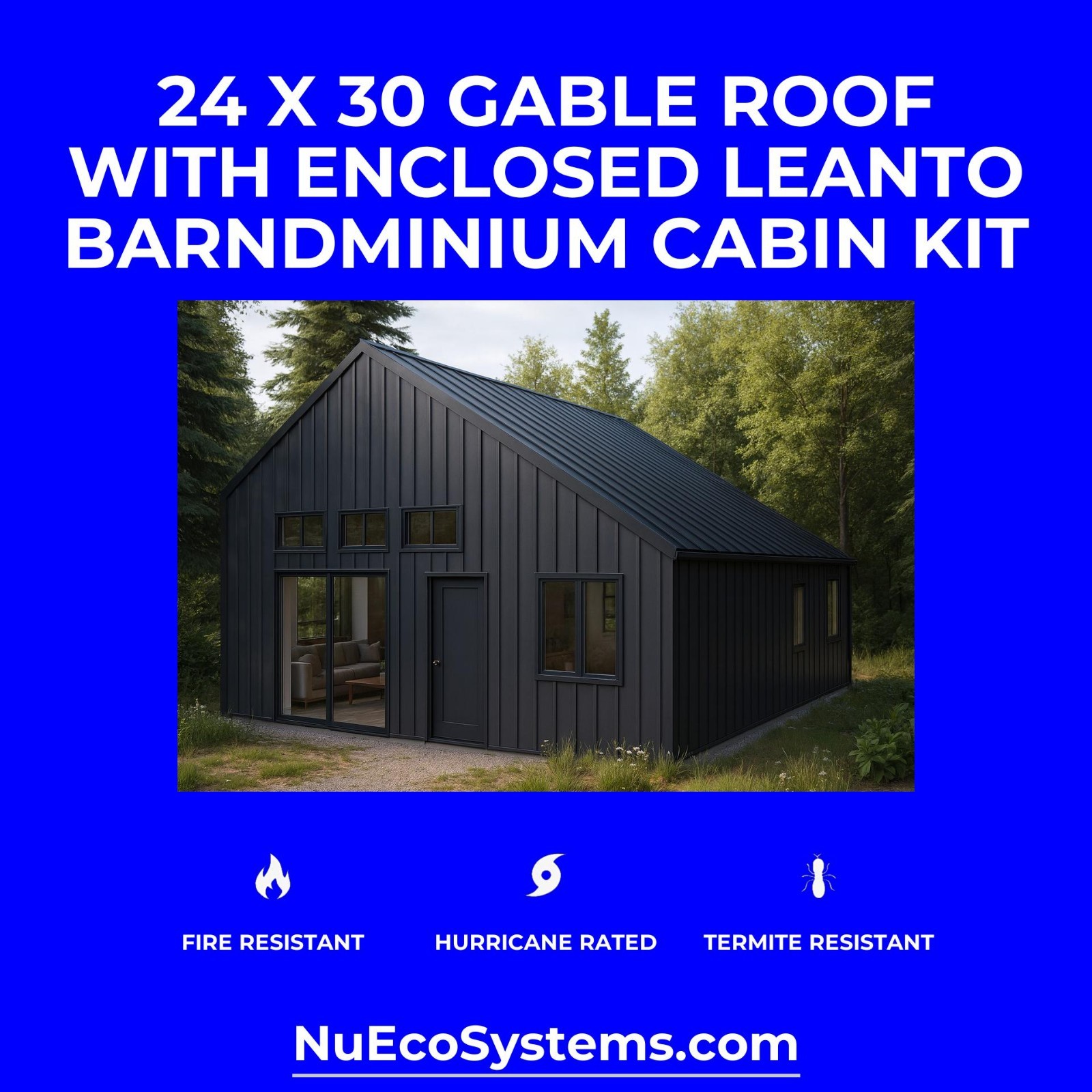 30 X 40 HURRICANE RATED Gable Tall Galvanized Steel Barndominium Kit on Piers