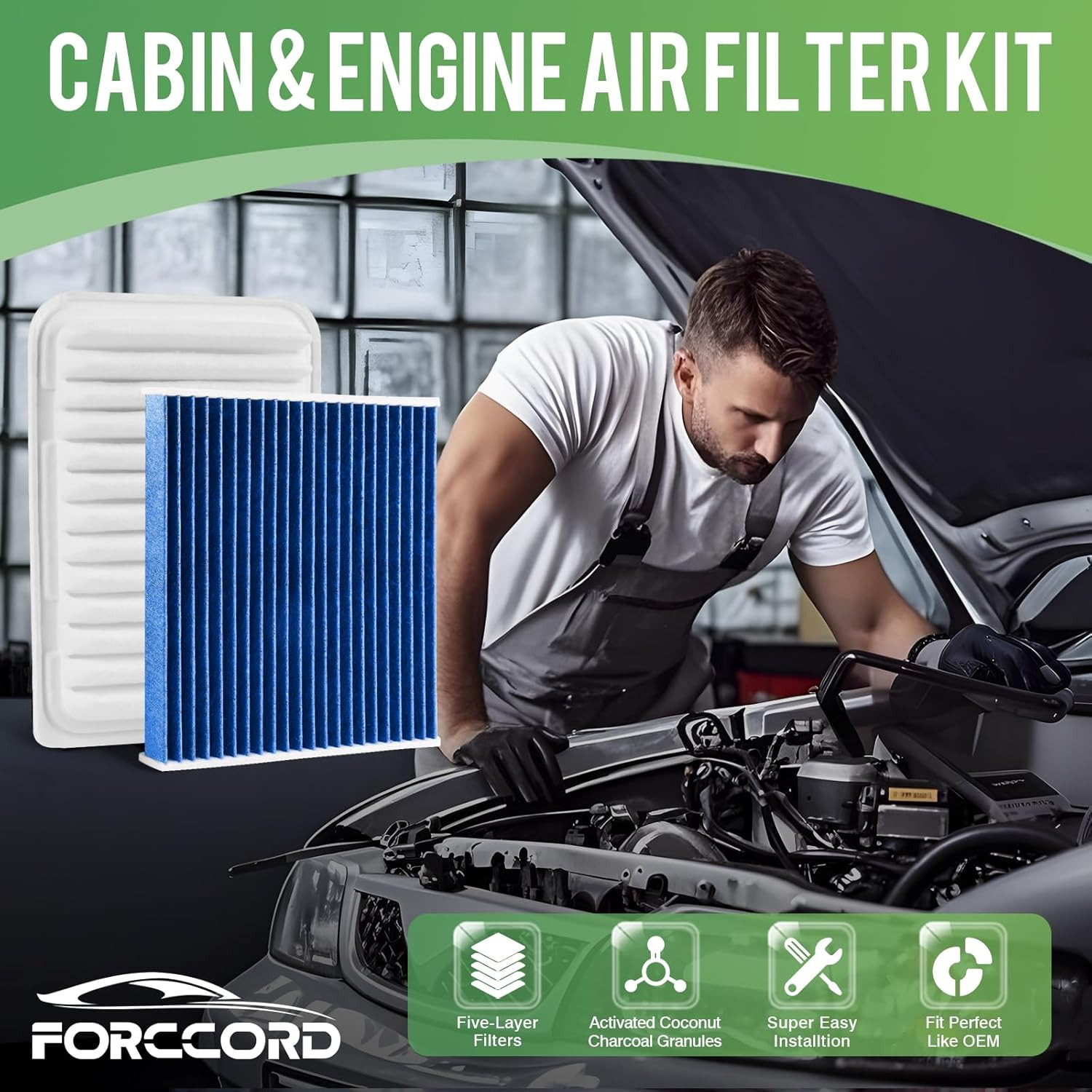 Cabin & Engine Air Filter Fit for Toyota Corolla 2009-19, Matrix 2009-14, Yaris