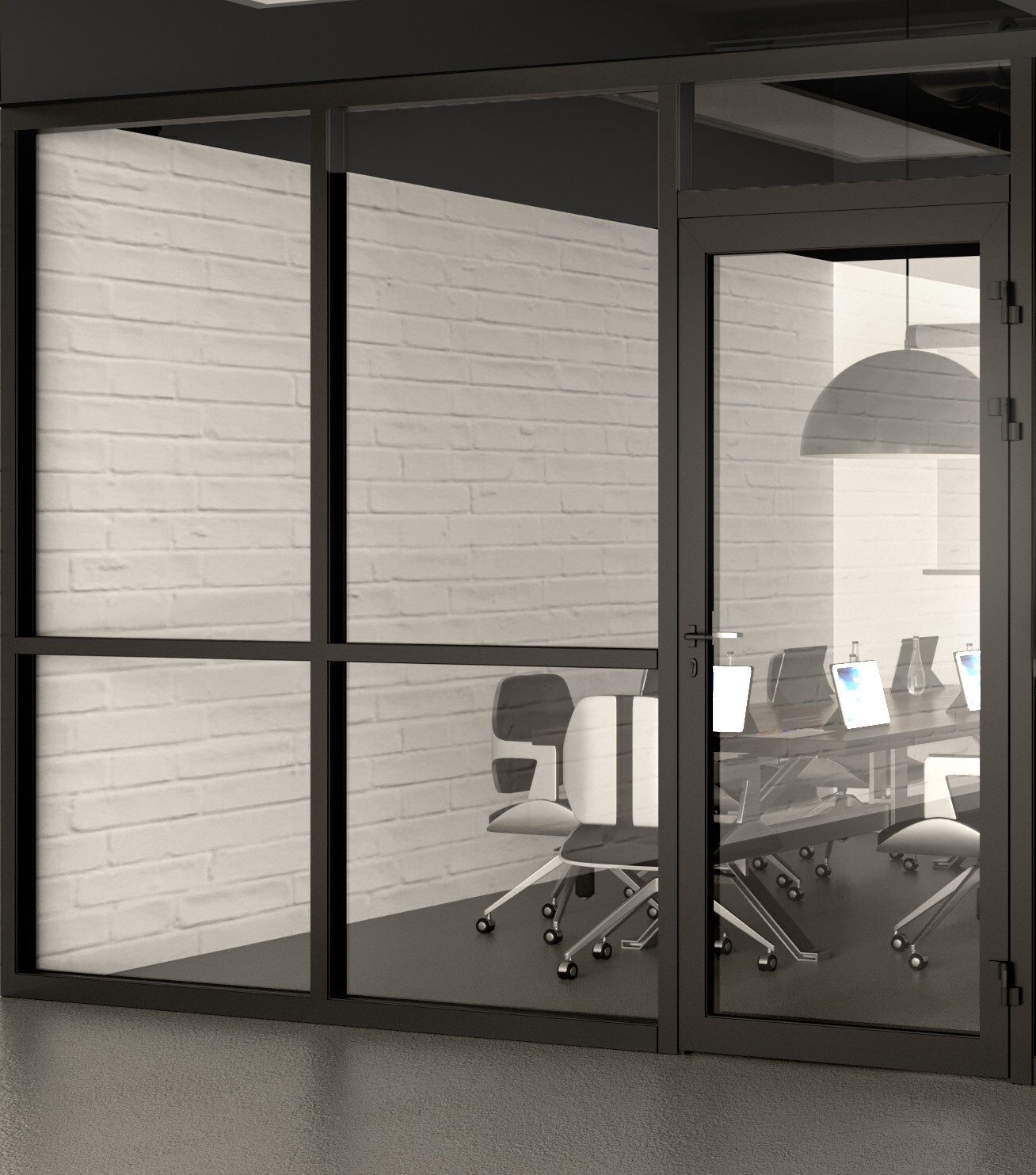 CGP Office Partition System, Glass Aluminum Wall 9′ x 9′ w/Door, Black Color
