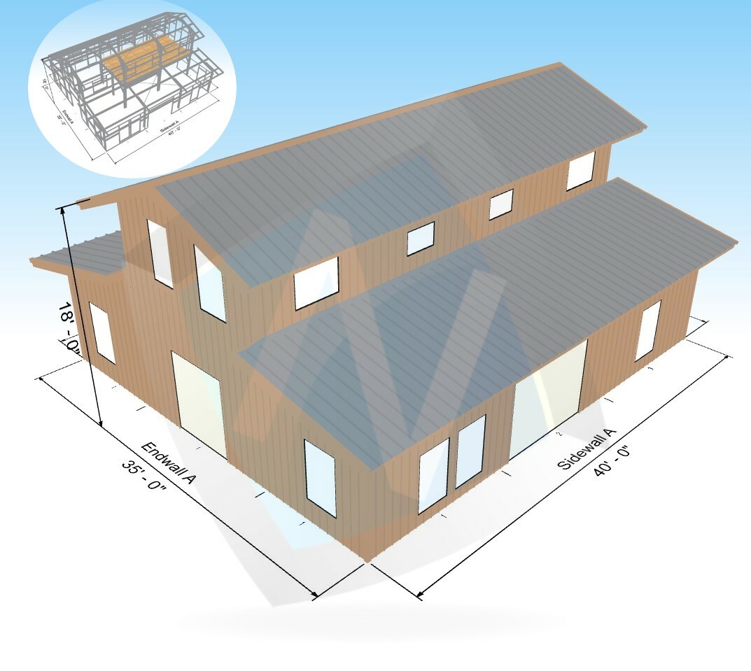Lightweight Galvanized Steel Tall Barndominium with Loft and Double Leantos
