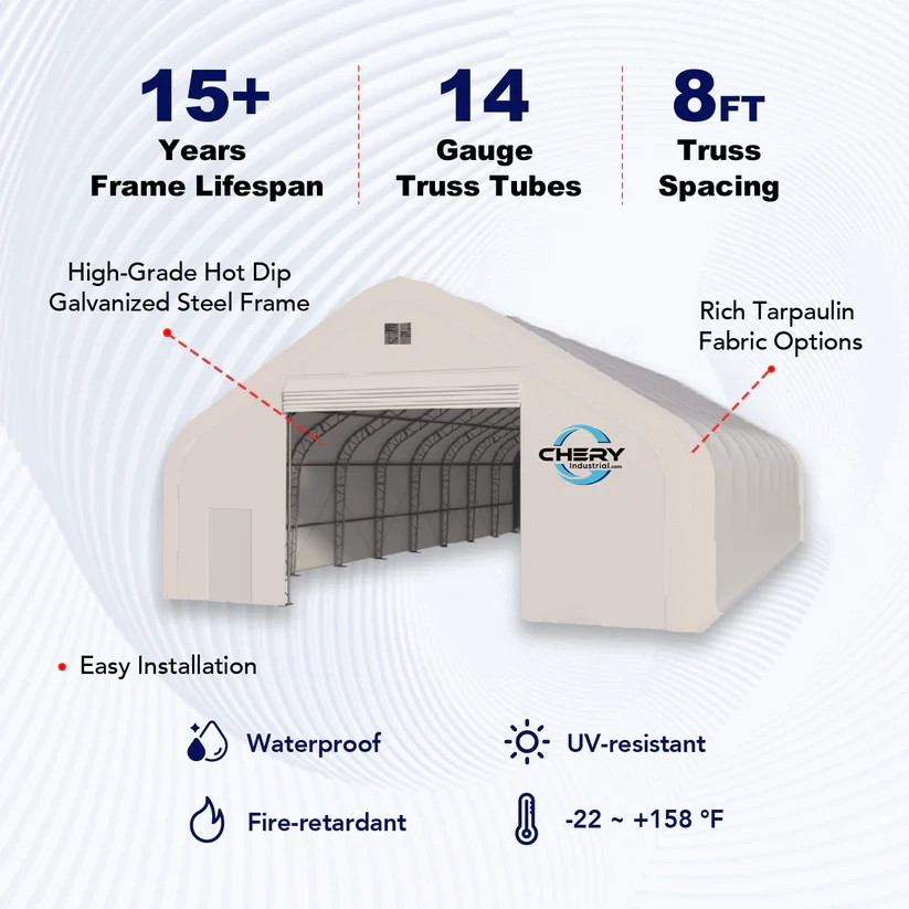 70’x120’x28′ Gold Mountain Double Truss Storage Shelter Heavy Duty PVC Shelter