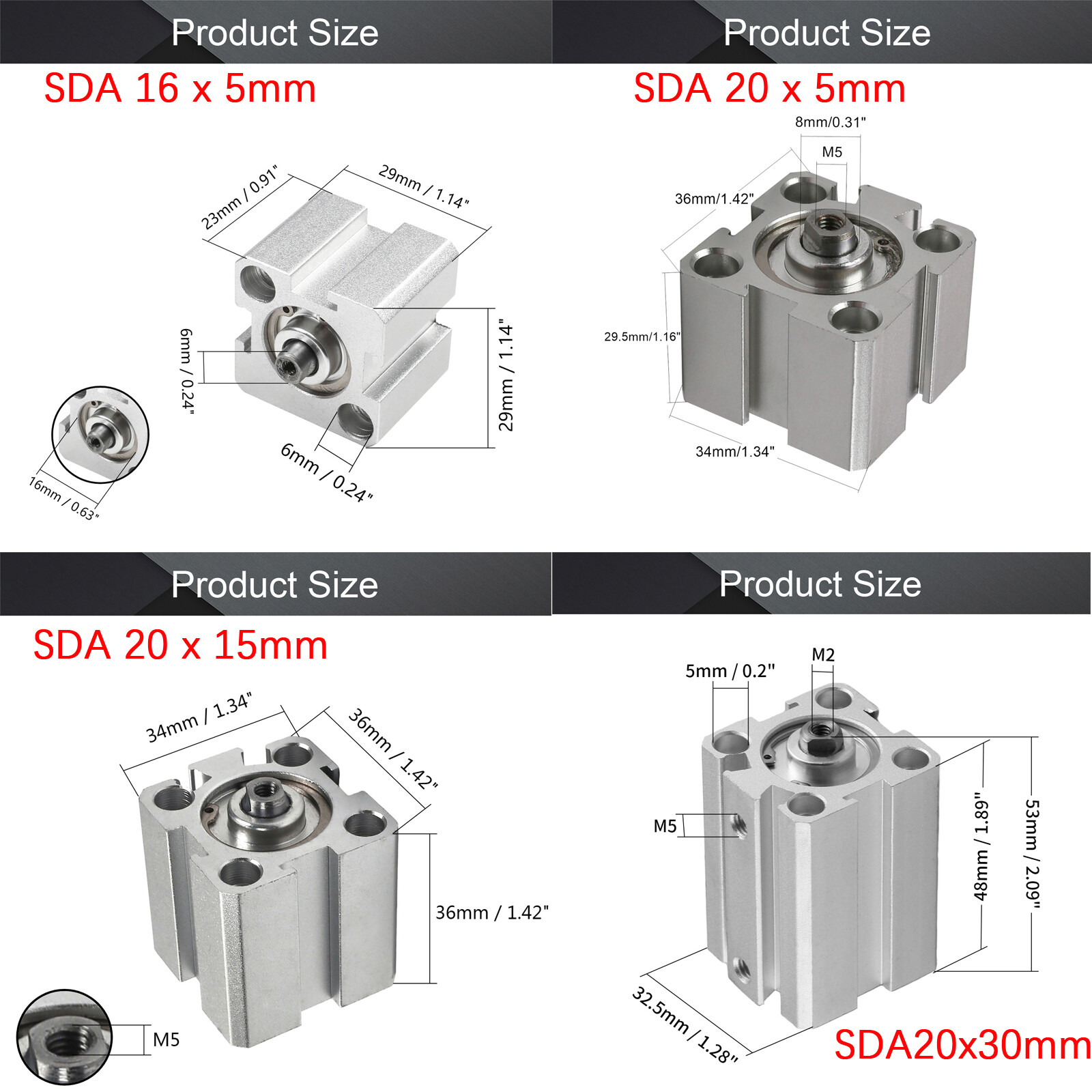 SDA 16/20/25mm Bore Thin Pneumatic Air Cylinder 5~100mm Stroke Double Acting Lot