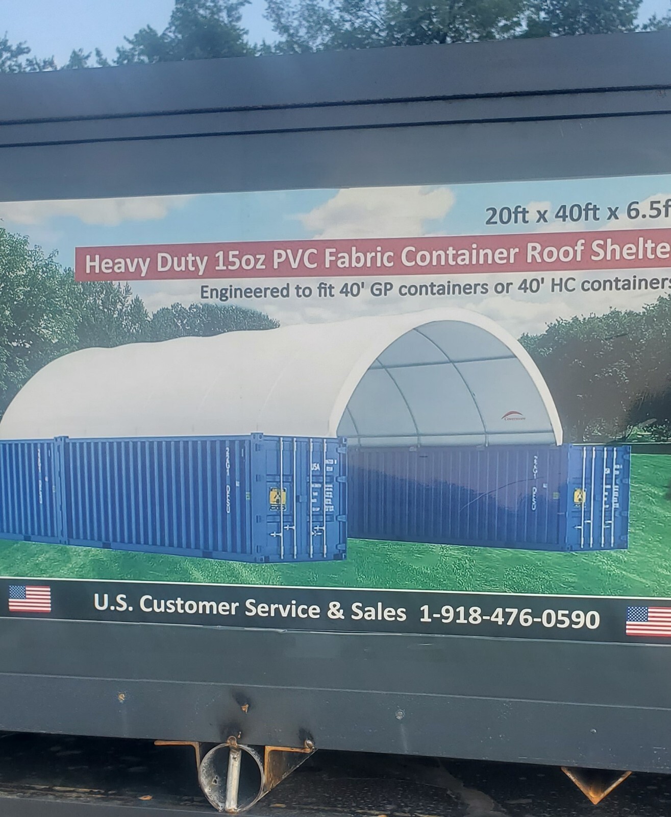 Covermore 20×40 (15 oz PVC) upgraded Conex Container Mounted Canopy Shelter