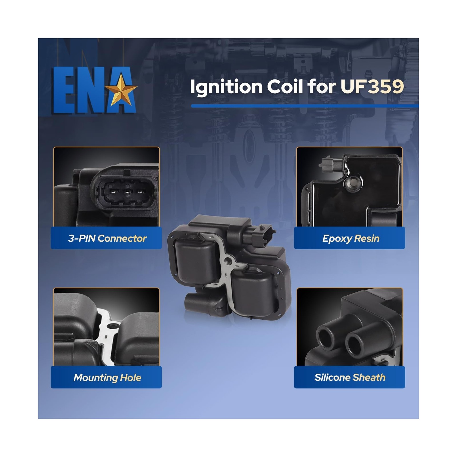 ENA Set of 6 Ignition Coil with 12 Iridium Spark Plug and Wire Set Compatible…