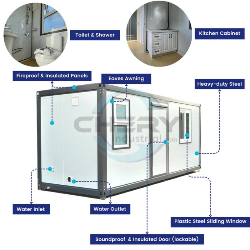7ftx20ft Portable Office w/ Bathroom Steel Frame Double-Glazed Openable Windows