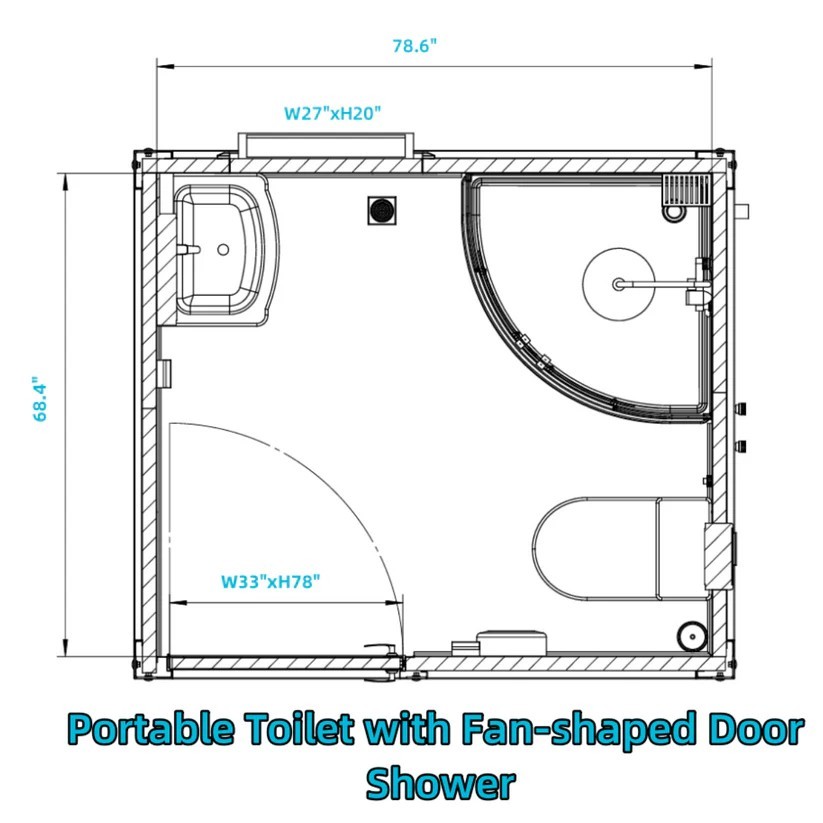 Bastone Prebuild Full Bath Unit w Toilet, Shower, Sink 37 sqft Outdoor Bathroom