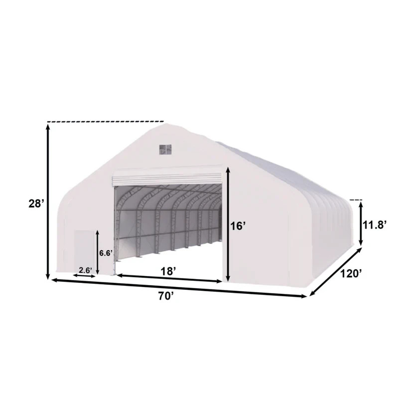 70’x120’x28′ Gold Mountain Double Truss Storage Shelter Heavy Duty PVC Shelter