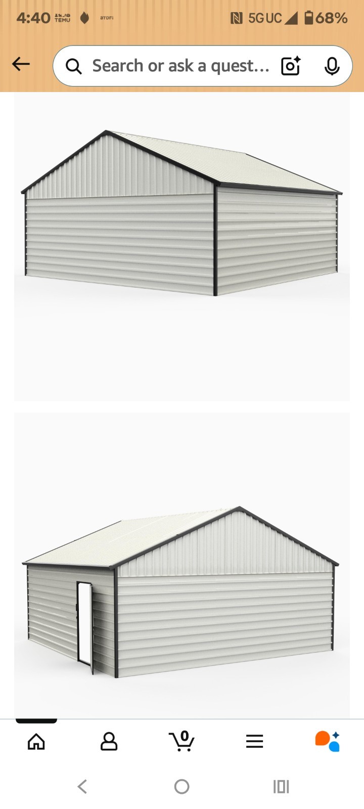 22′ x 23′ x 13′ Metal Car Garage/Outdoor Storage Shed Galvanized Steel Barn