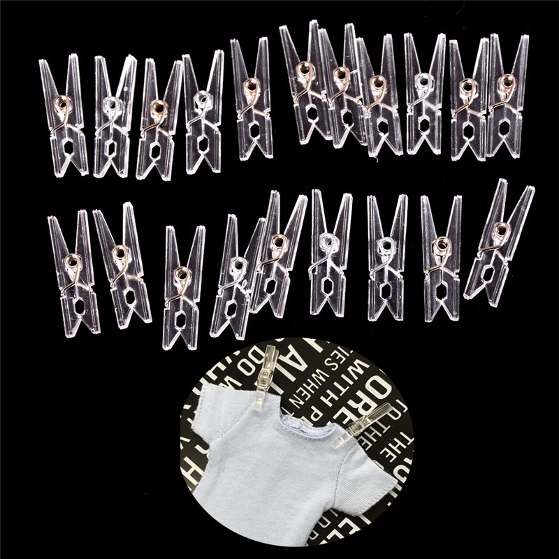 20pcs Mini Clear Plastic Doll Clothespin Photo Paper Peg Clips Laundry Hangers