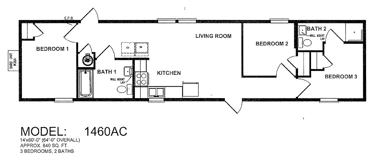 3BR/2BA 14×60 HUD Mobile Home-WZ3-A/C-READY TO SHIP to ALL SOUTHEAST STATES