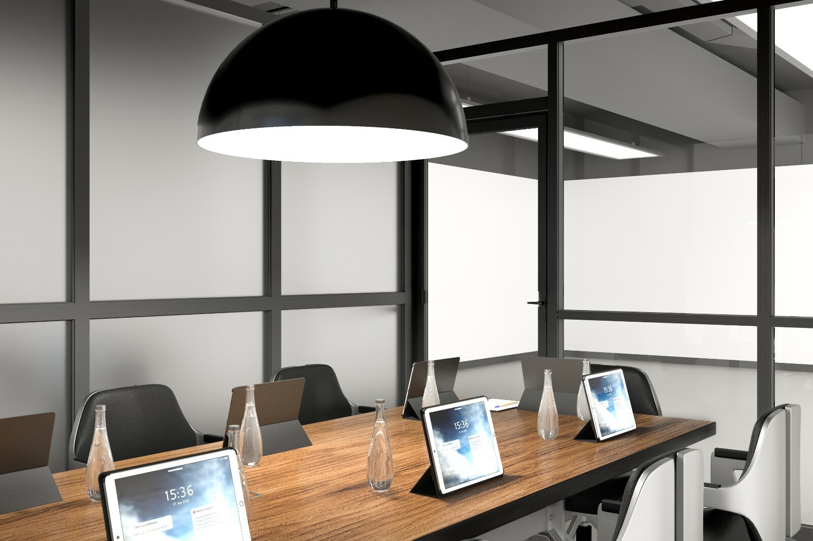CGP Office Partitions, Frosted Glass Aluminum Wall 11’x9′ w/Door, Clear Anodized
