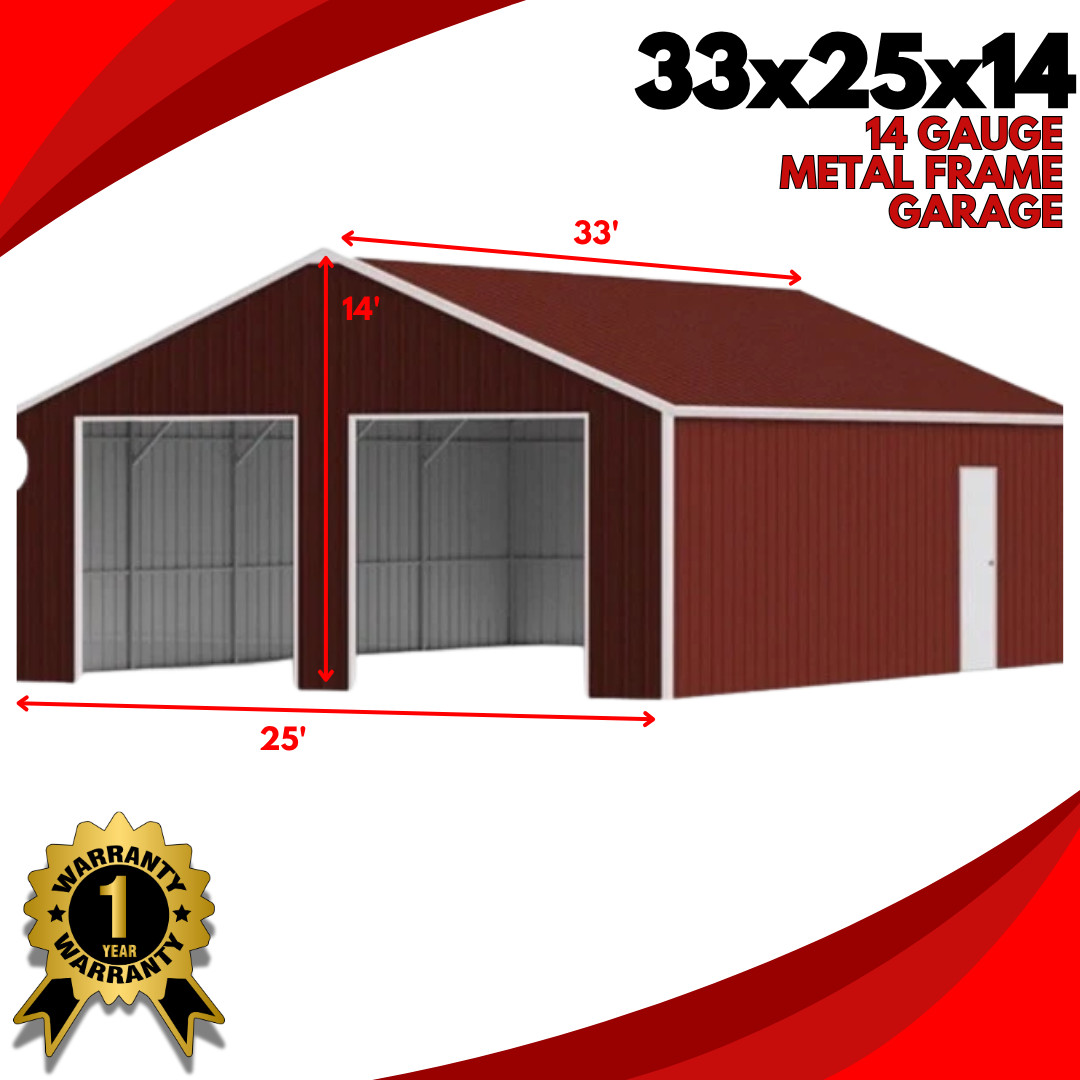33′ x 25′ x 14′ Metal 14 Gauge Metal Frame Garage Storage Shed Barn