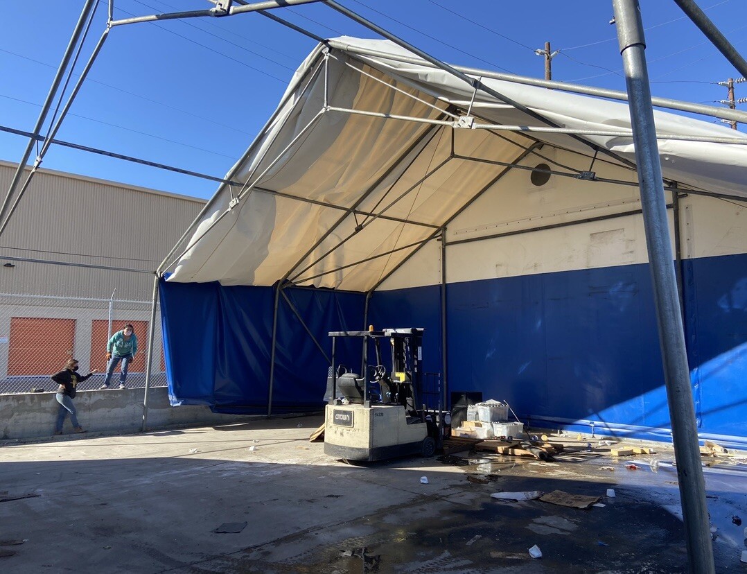 40 ft x 60 ft. Used Industrial shelter. THA Rubb Shelter HD galvanized Frame.