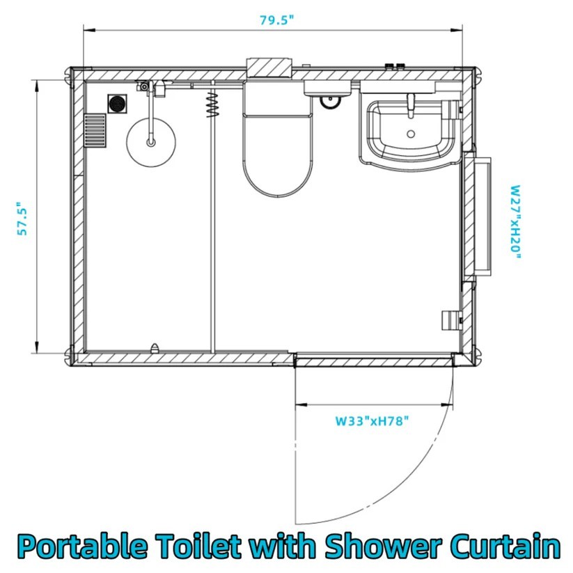 Chery Private Toilet Stalls w/ Shower Curtain Mobile Toilet Portable Restrooms
