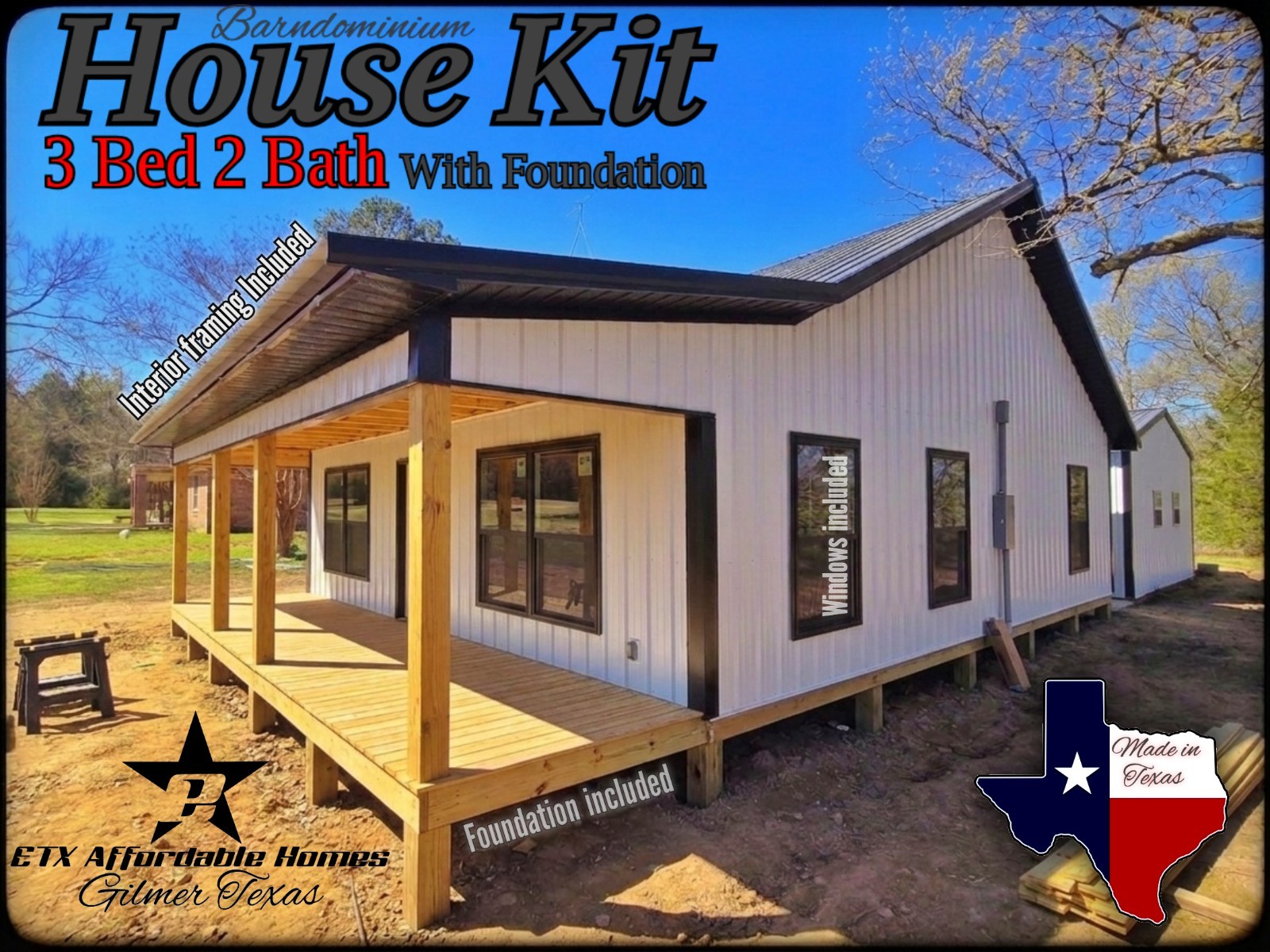 (HOUSE KIT WITH FOUNDATION & INTERIOR FRAMING) 3BED/2BA 34′ x 34′