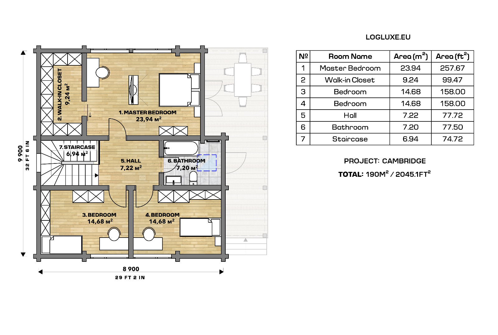 PREFAB LOG CABIN HOME KIT NATURAL WOOD 2045 ft² / 190 m² – DISCOUNT CARD 3% off