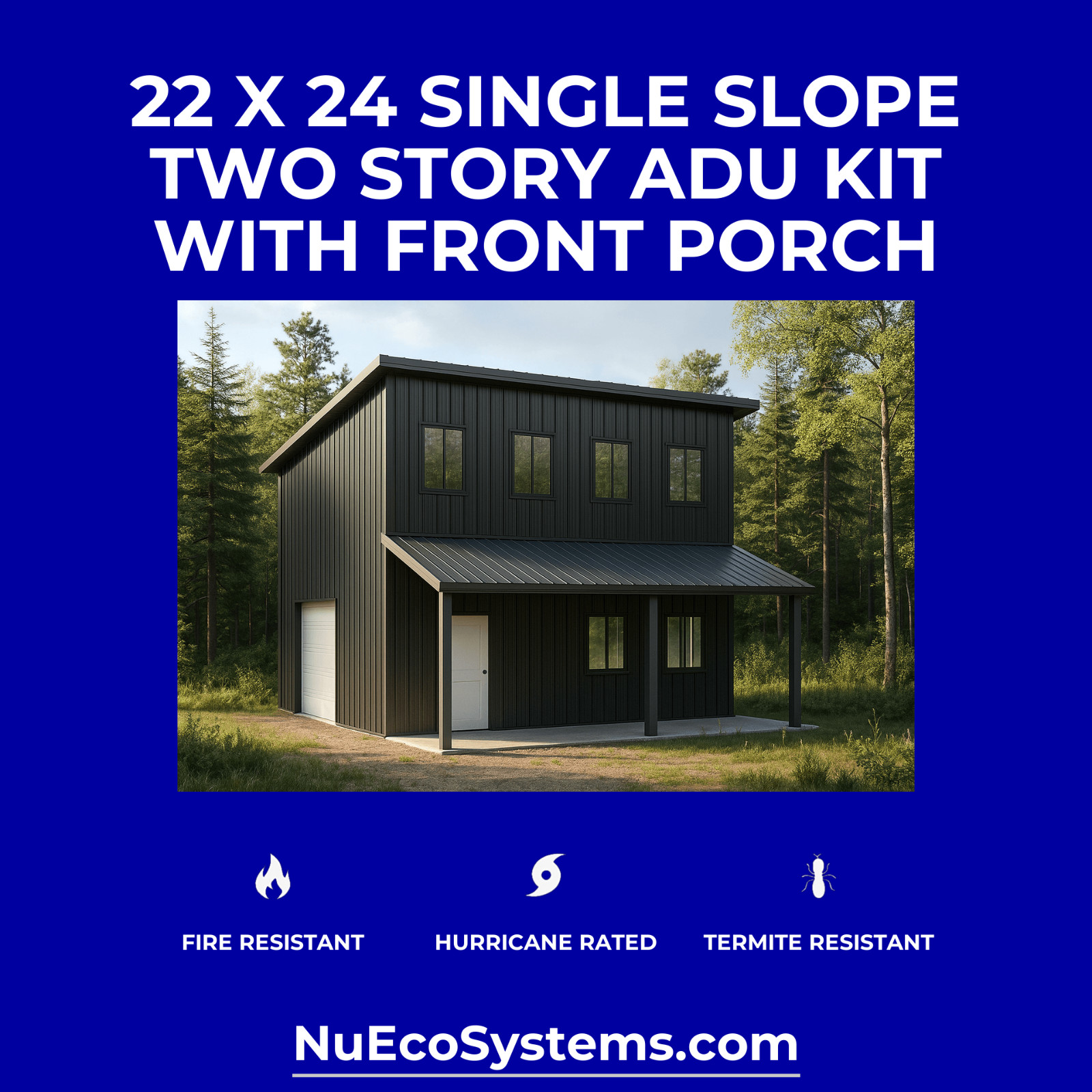 U.S. Made Steel Backyard Office Granny Flat Tiny Home Kit with Patio