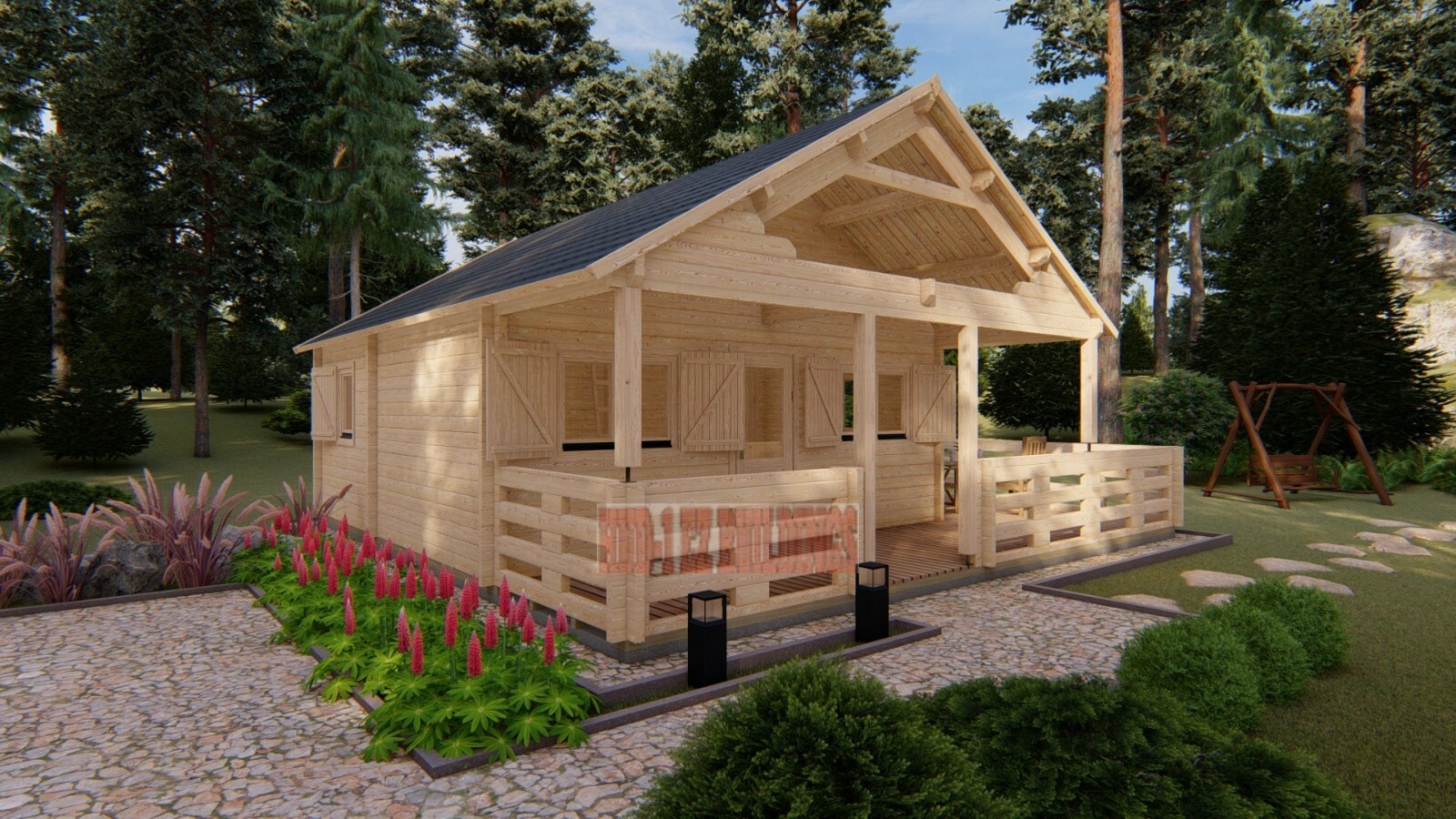 Gustav J68A 19 ft. 6 in x 19 ft. 6 in multi room log cabin style building kit