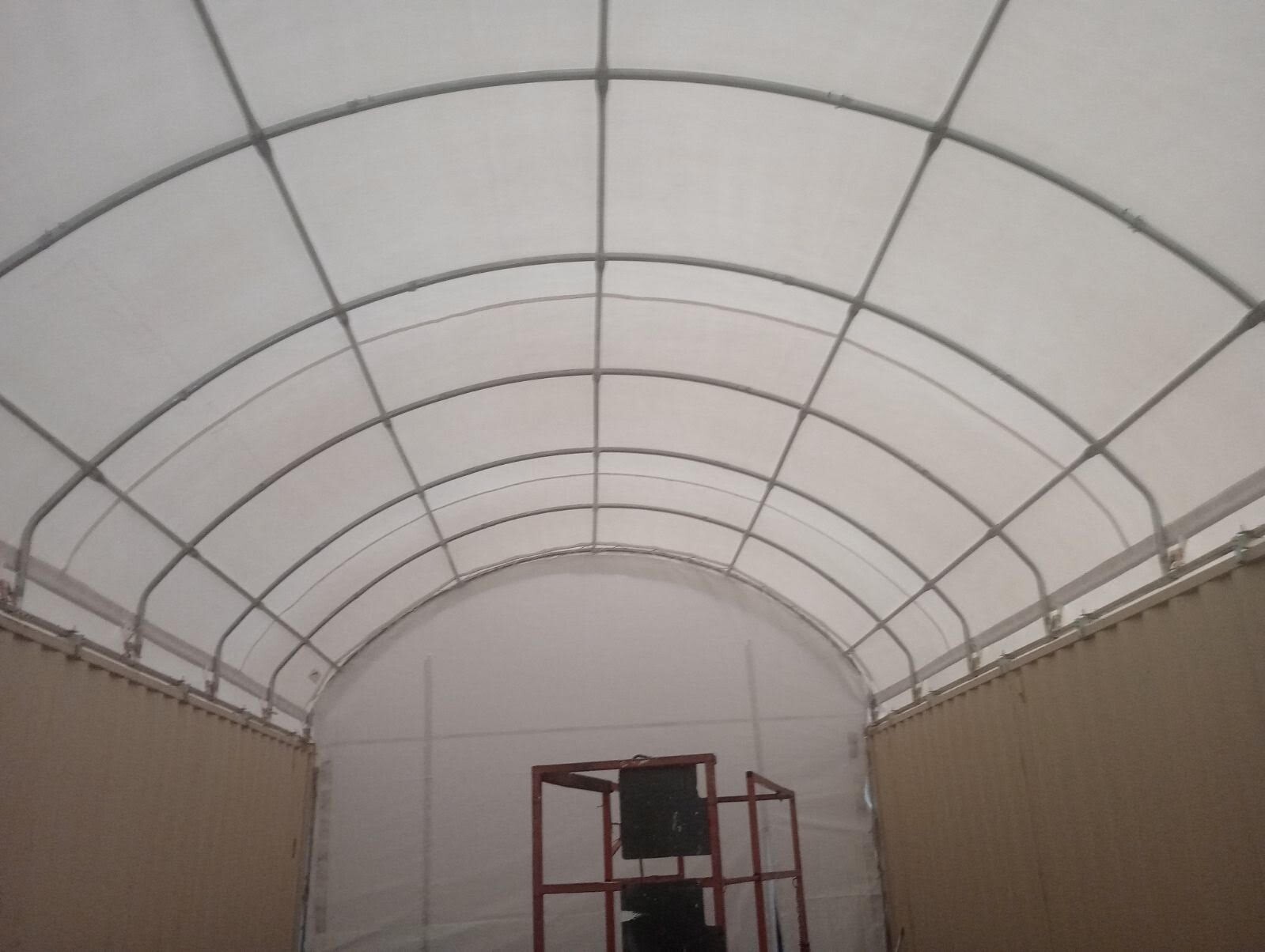 20×20 PVC Fabric conex container mounted shelter + High Cube Back Wall With Vent