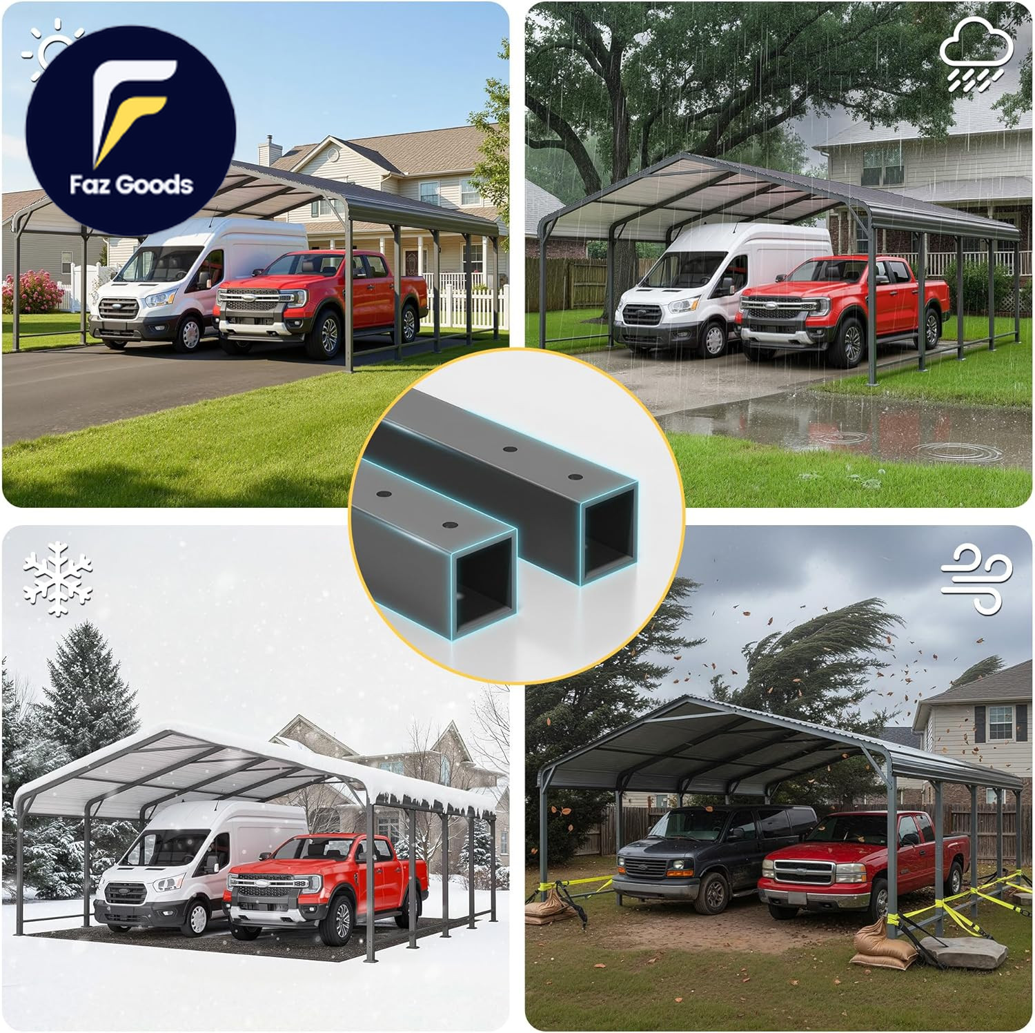 20′ X 20′ Metal Carport with Updated Roof & Enhanced Base Heavy Duty Canopy