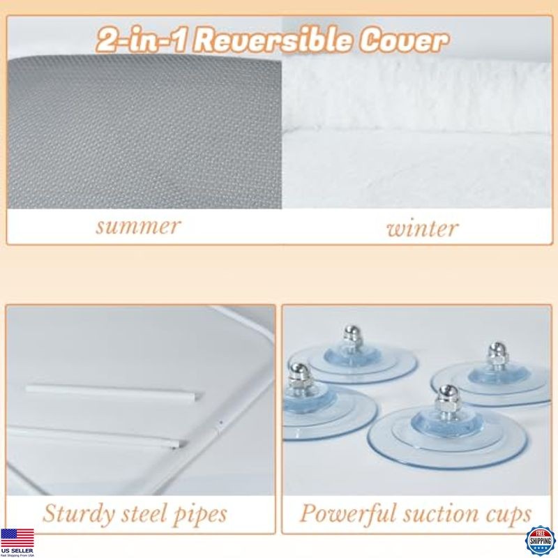 Spacious Cat Window Perch 23.8″x11.8″ – Washable Cover, 4 Suction Cups, Metal
