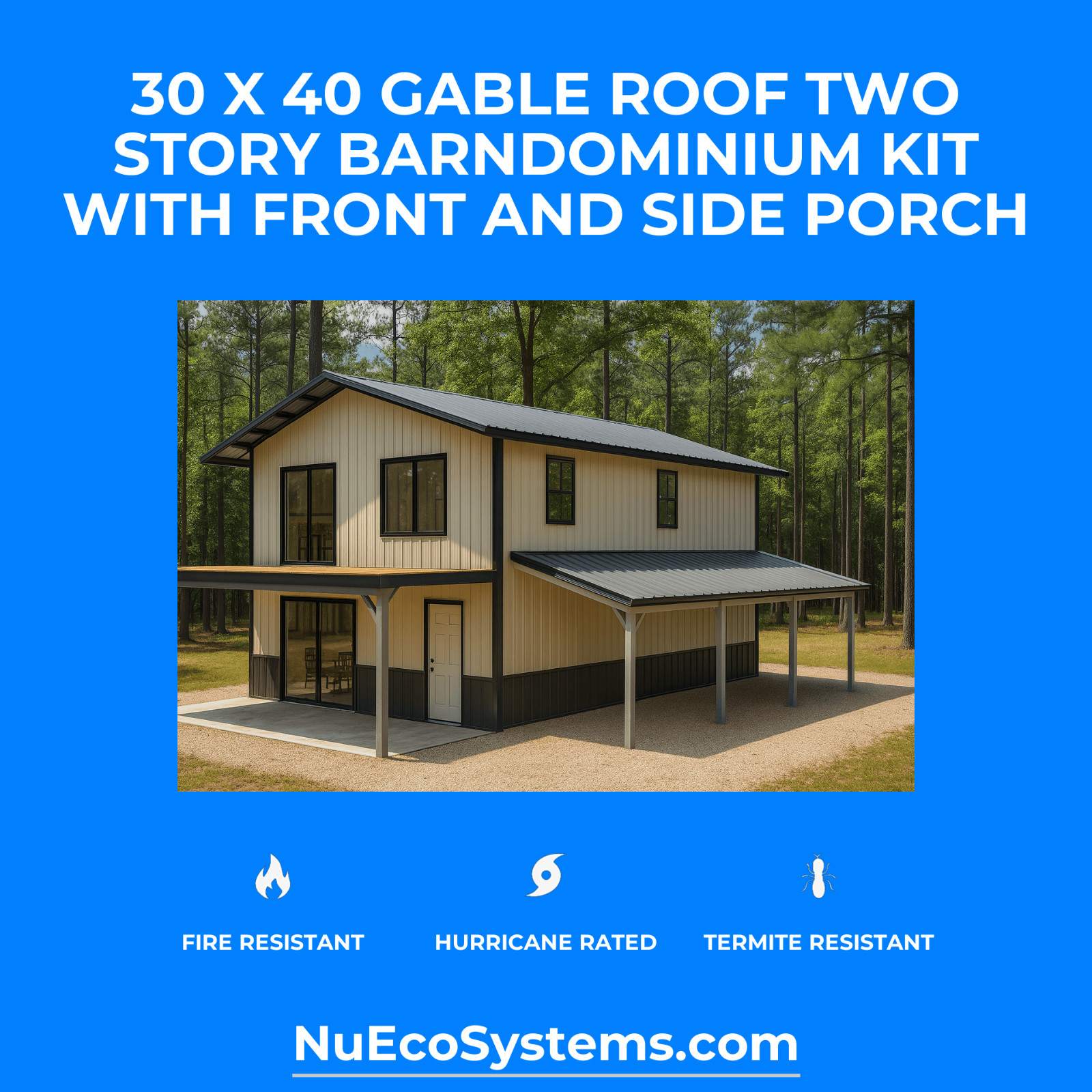 30 X 40 HURRICANE RATED Gable Tall Galvanized Steel Barndominium Kit on Piers