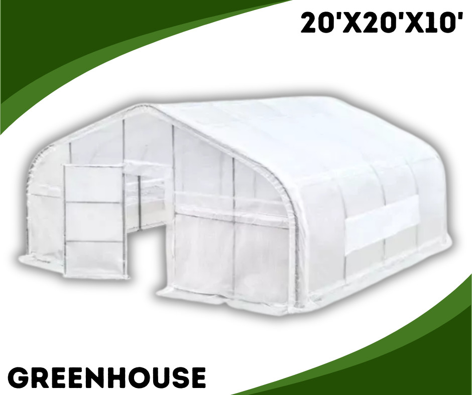 20’x20’x10′ Tunnel Greenhouse 12 mil Leno Mesh Cover/ Peak Ceiling Roof/ Windows