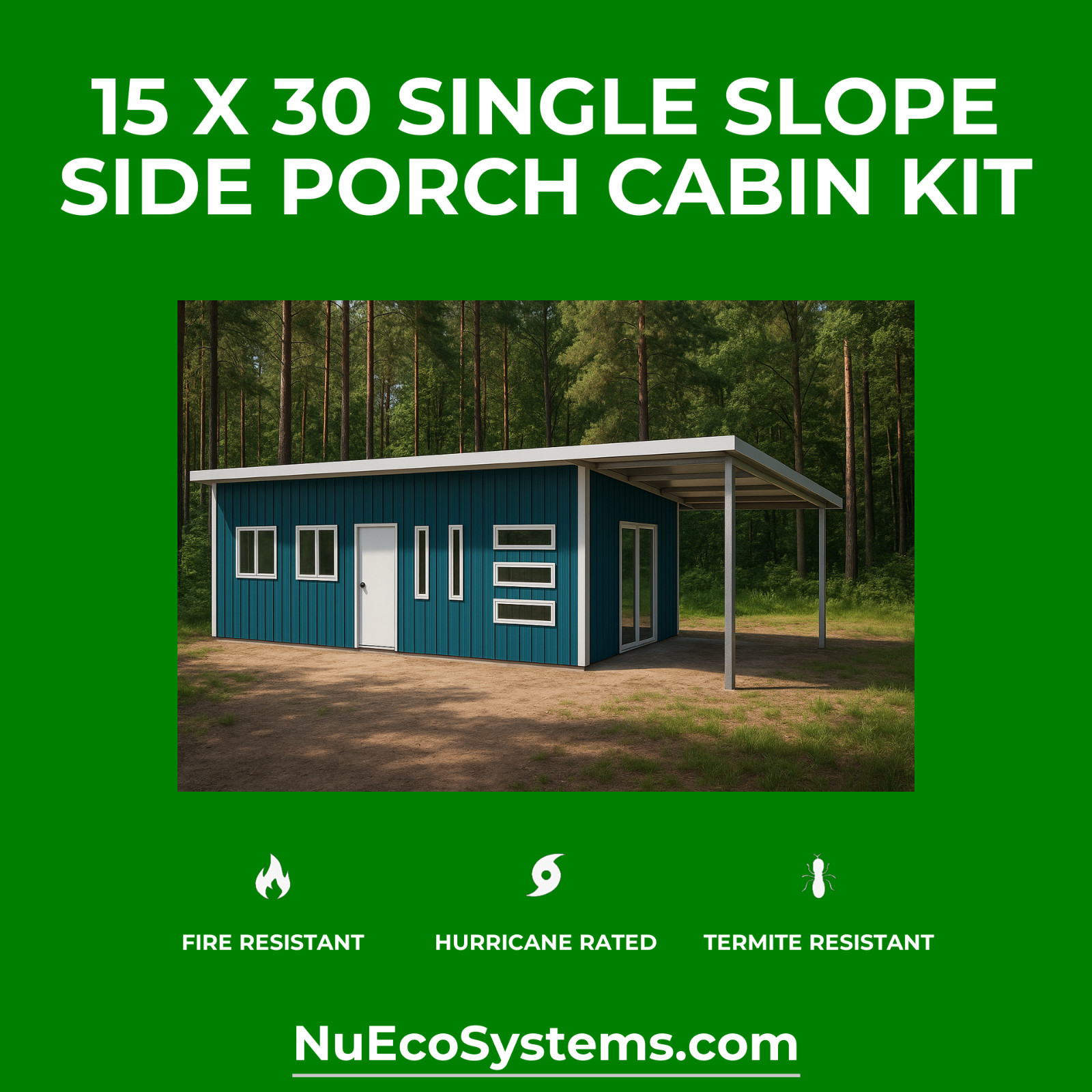 U.S. Made 20 x 30 Galvanized Steel On & Off Grid Cabin Kit Covered Patio