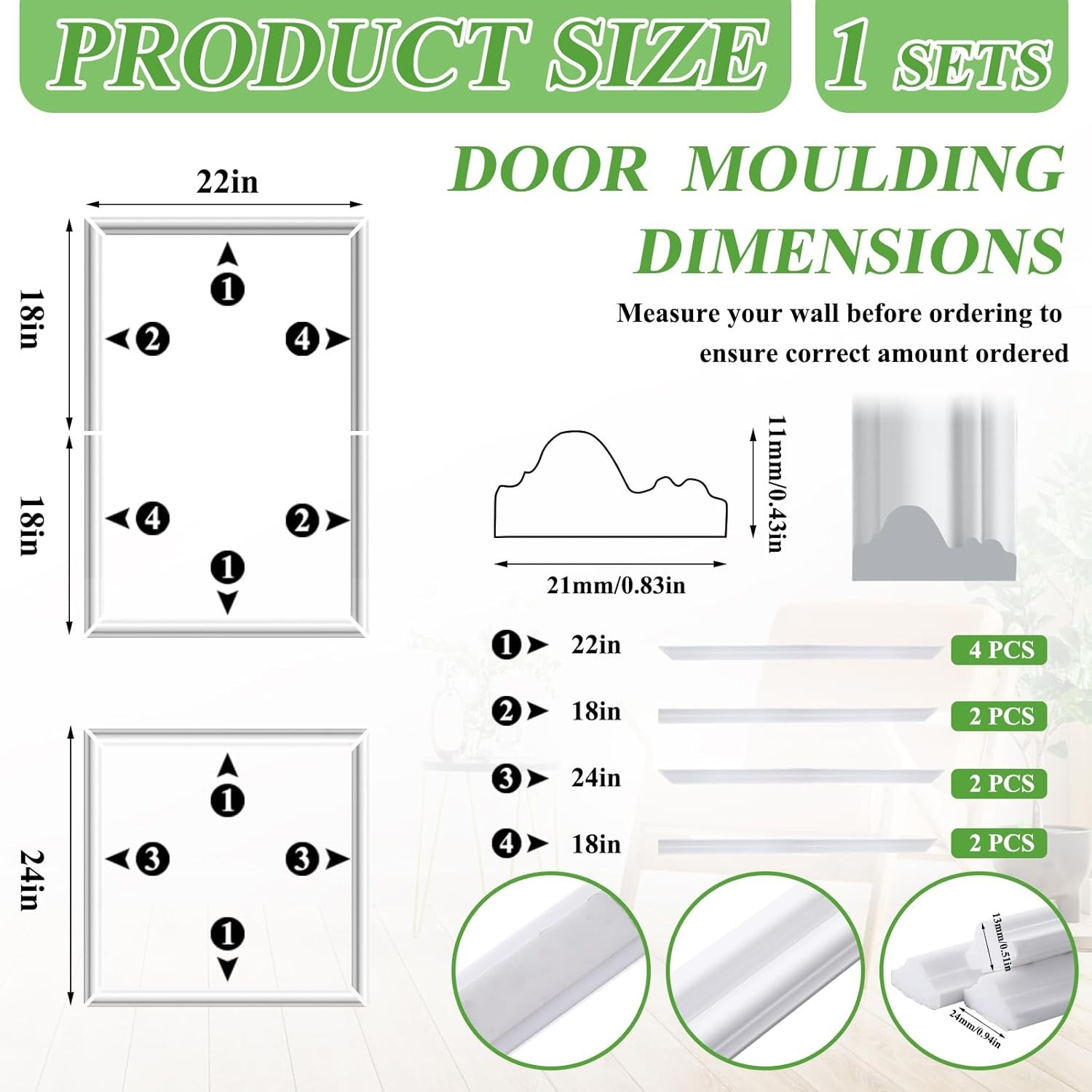 Self Adhesive Wall Moulding Trim Kit 3D Wainscoting Panels 2 Pack