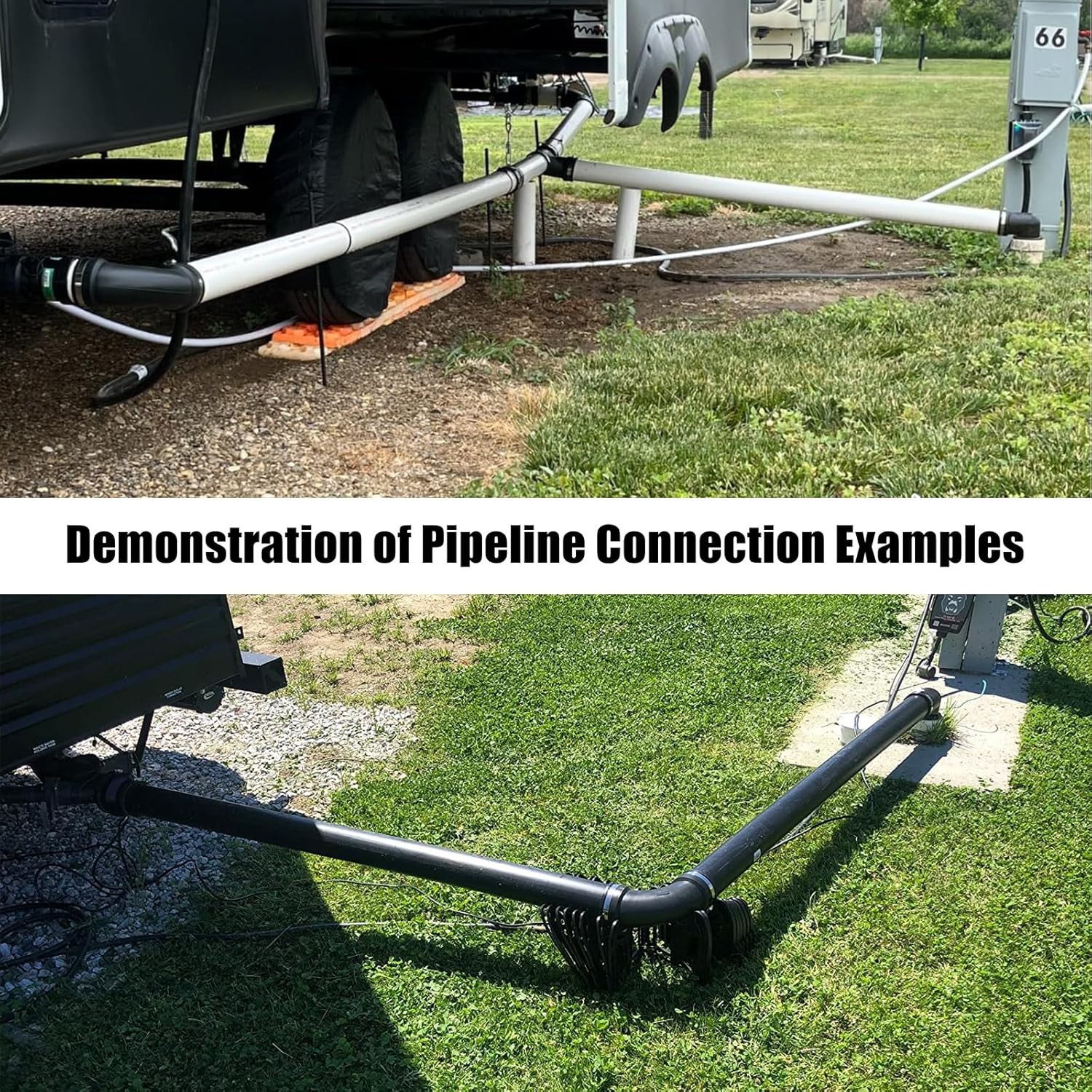 RULLINE RV and Camper Sewer Waste Plumbing Connection System 6PCS SET, Black
