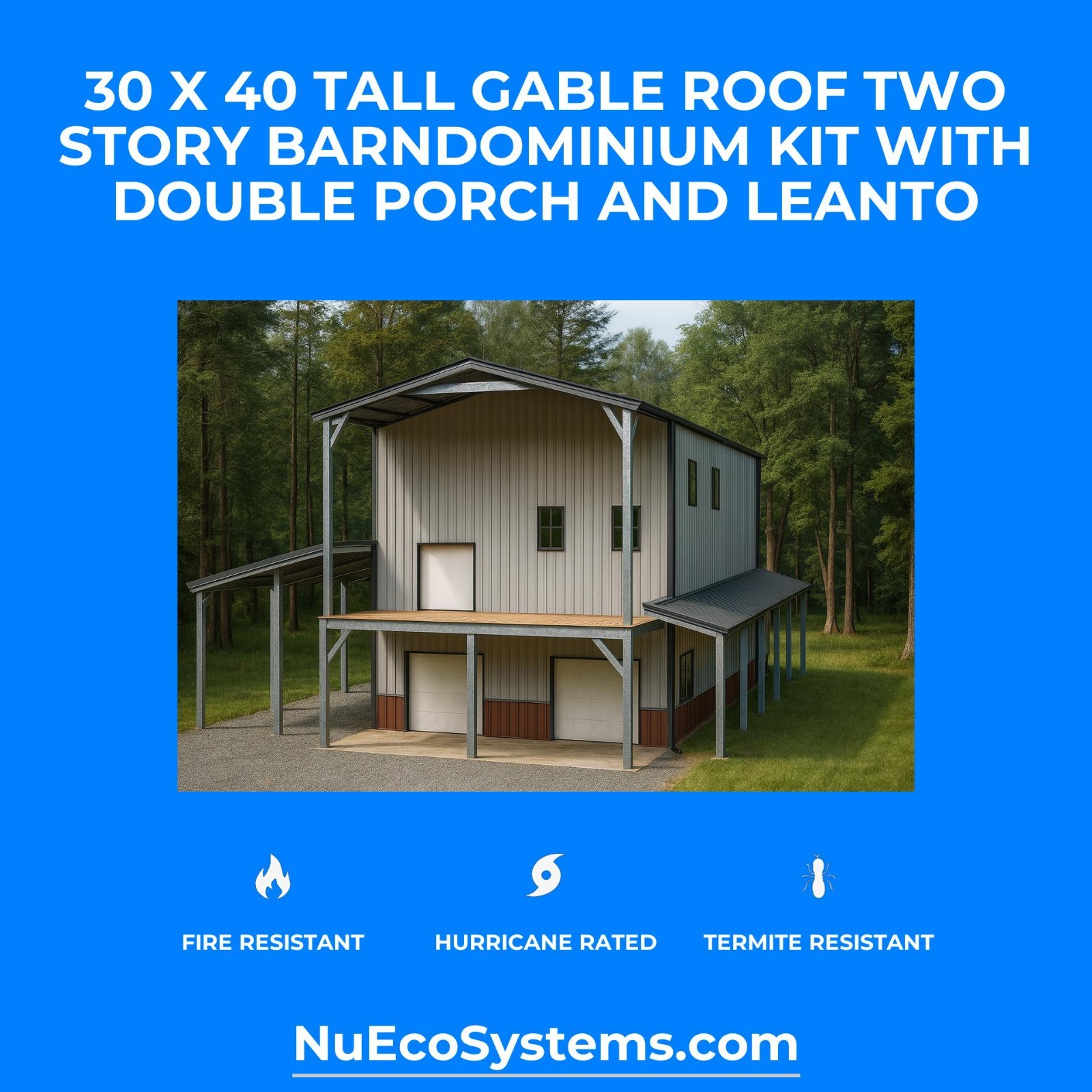 30 X 40 HURRICANE RATED Gable Tall Galvanized Steel Barndominium Kit on Piers