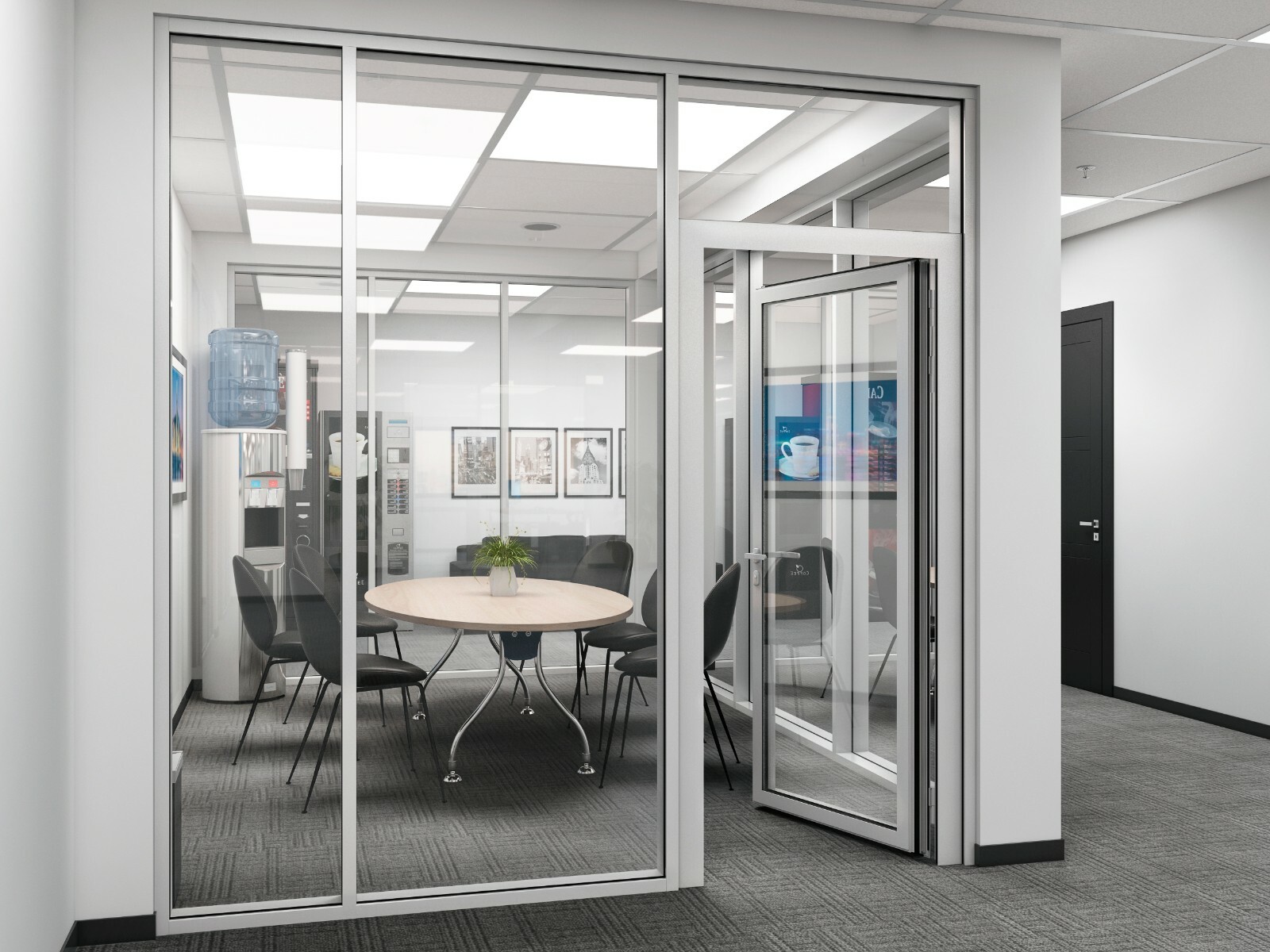 CGP Office Partition System, Glass Aluminum Wall 18′ x 9′ w/ Door Clear Anodized