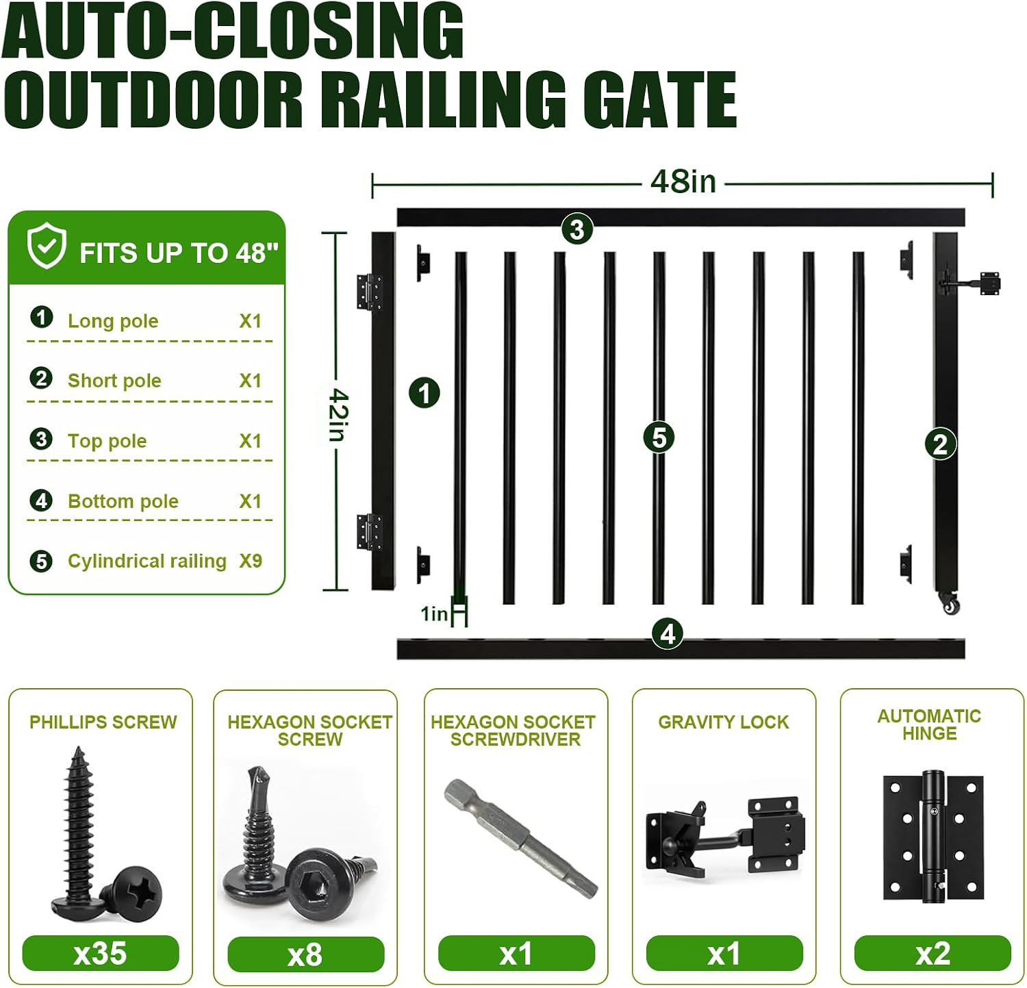 Deck Gate with Wheels, 42In. H X 4Ft. W Black Heavy Duty Steel Anti-Rust Fence D