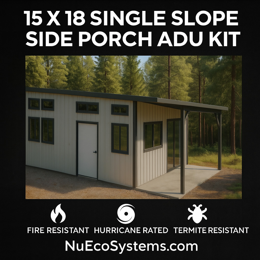 U.S. Made Steel Backyard Office Granny Flat Tiny Home Kit with Patio