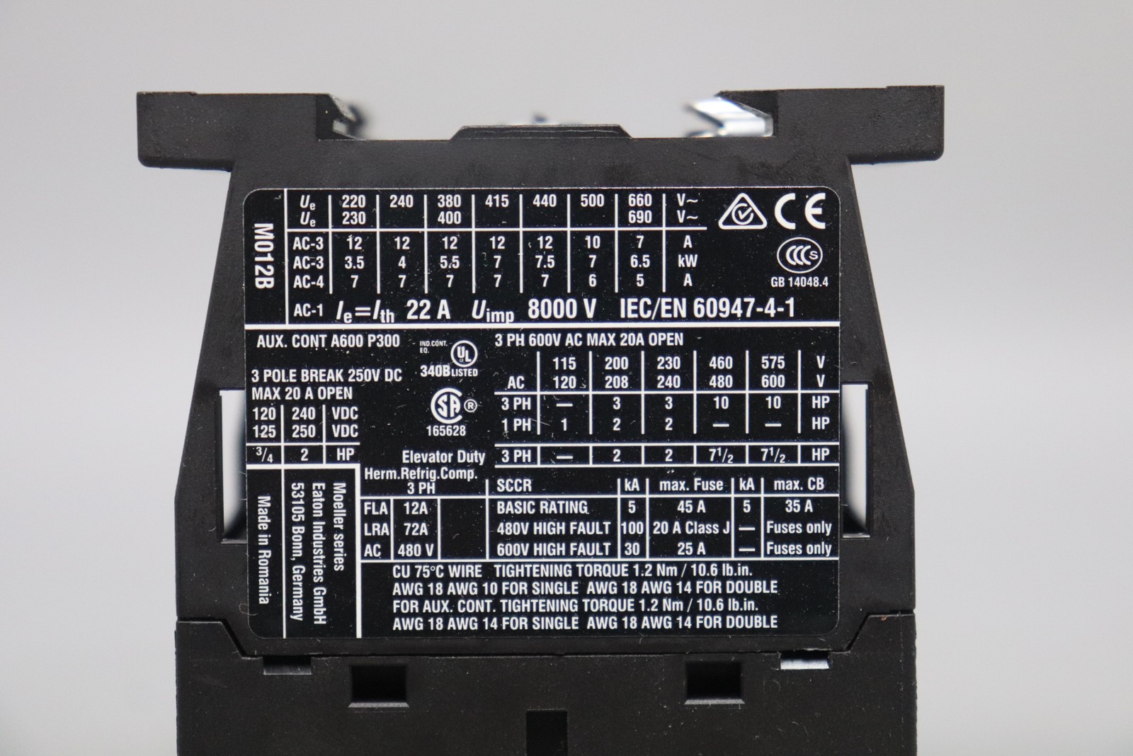 Eaton Moeller DILM12-10 Power Contactor 230V 50Hz 240V 60Hz Unused OVP