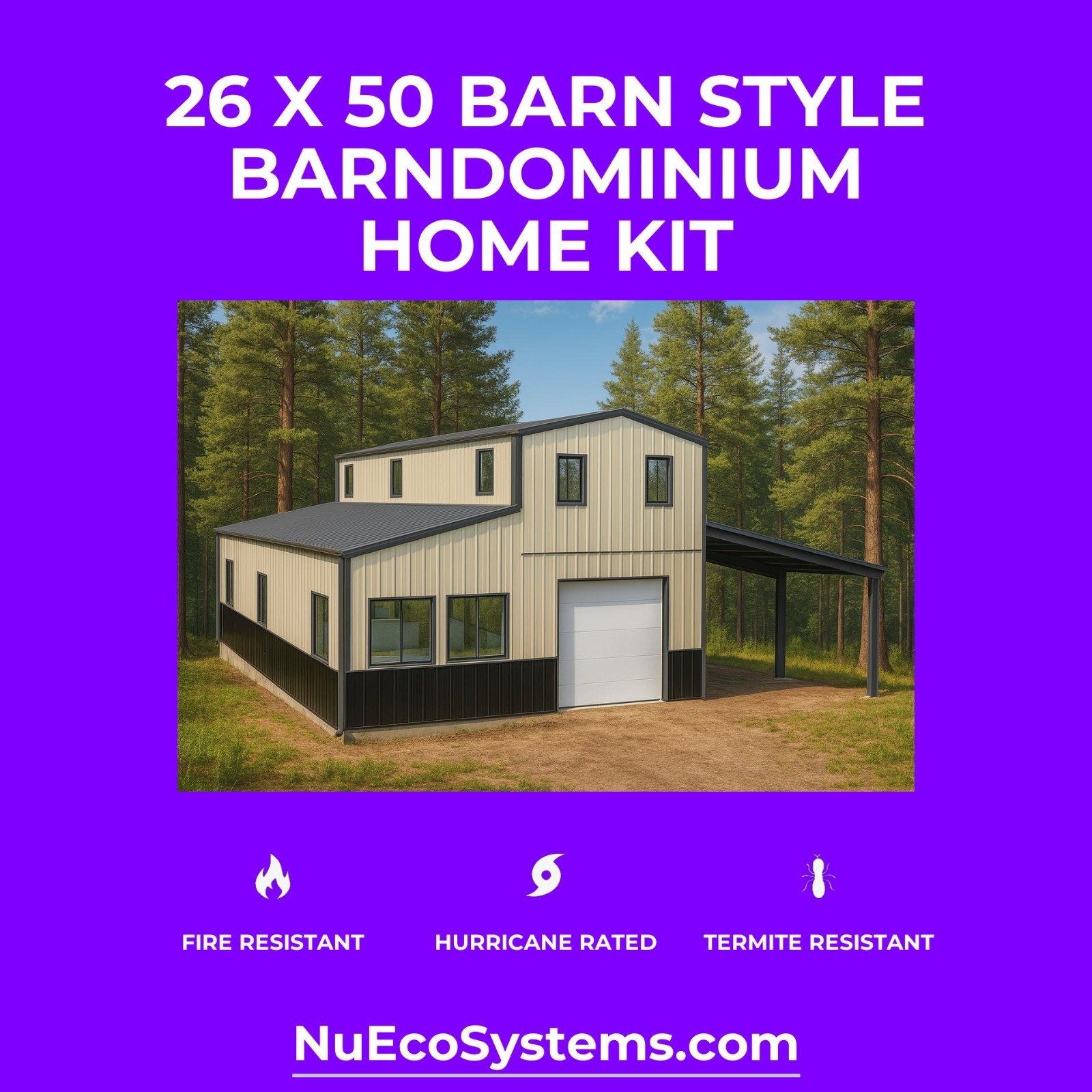 Steel Framed Barn Style Barndominium Kit with Huge 2nd Story Loft Mezzanine