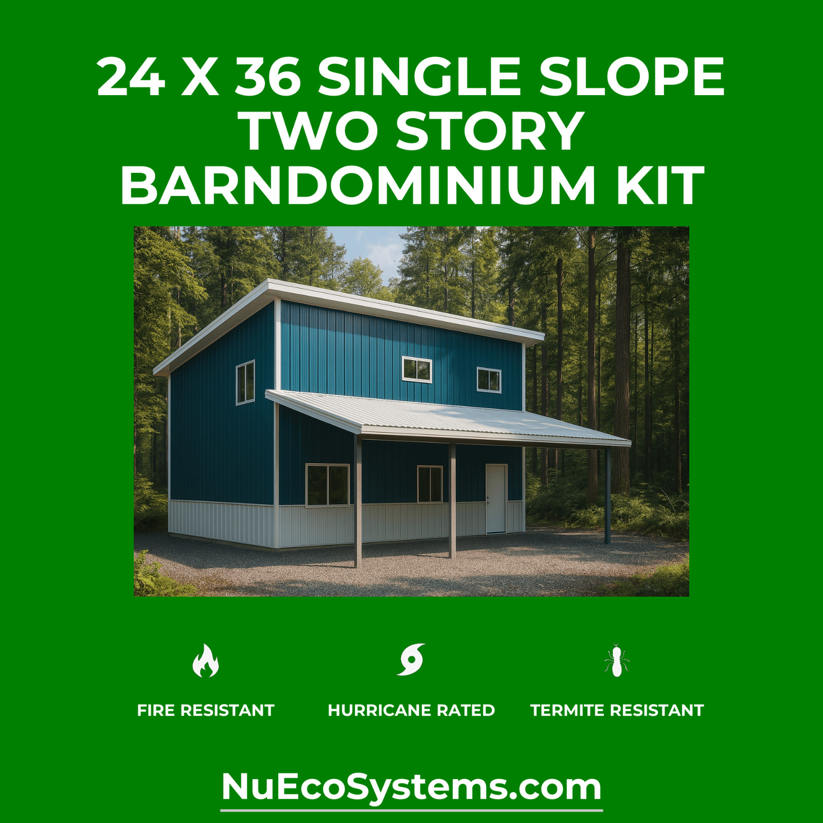 Fire & Hurricane Resistant Barndominium Home Kit with Covered Porches